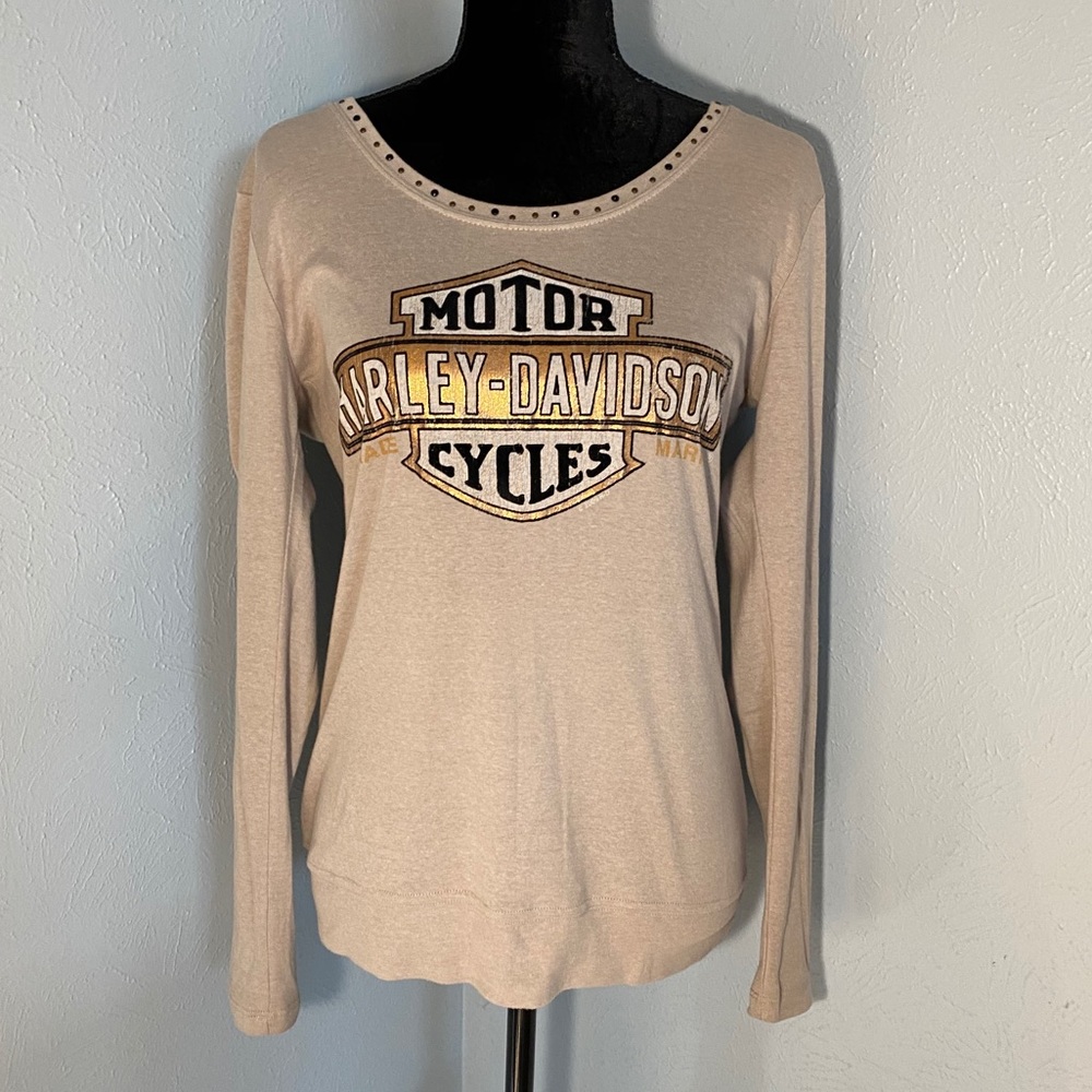 Harley Davidson Metallic Distressed Studded Shirt